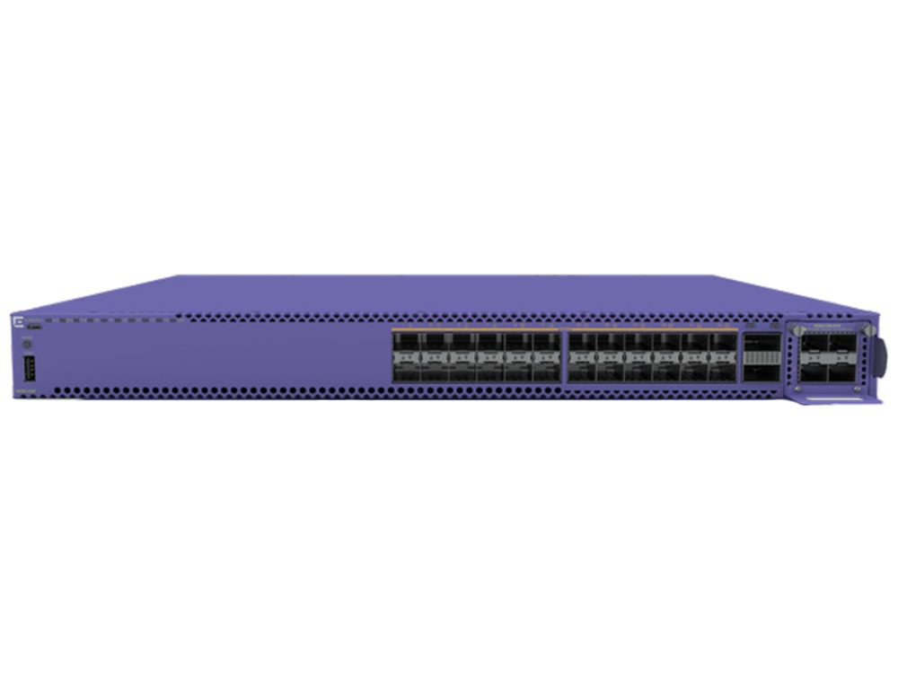 Afbeelding ExtremeSwitching 5520 24 1Gb/10Gb SFP+ ports 2 QSFP28 1 unpopulated VIM slot includes 2 fan modul